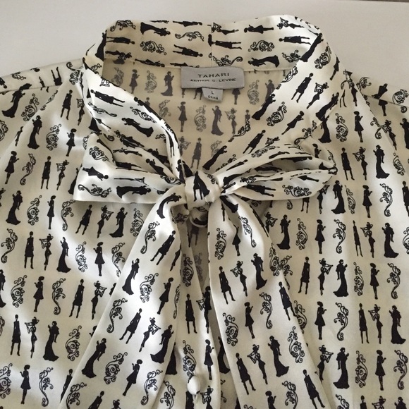 Tahari - Black & White Silk Tie Top - Picture 2 of 3